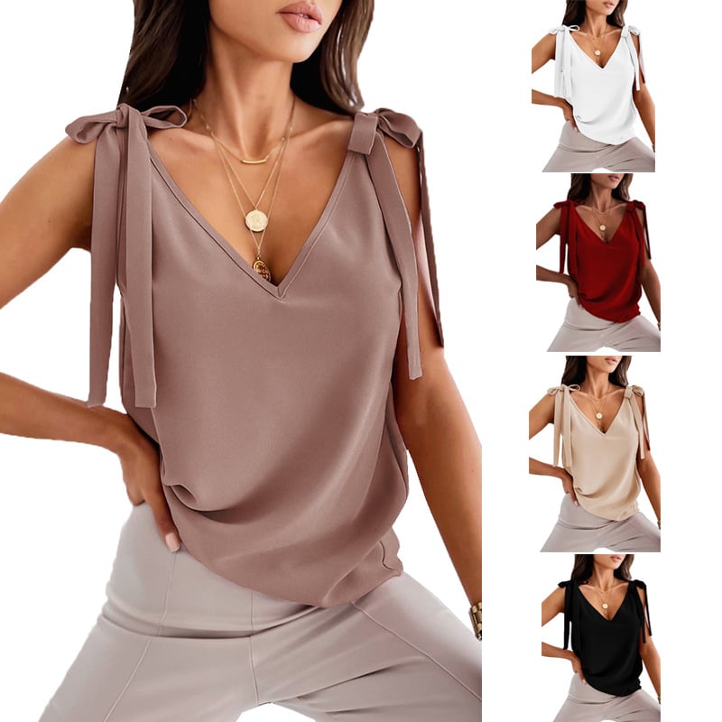 Bowknot V-neck Sleeveless Tank Top 👚