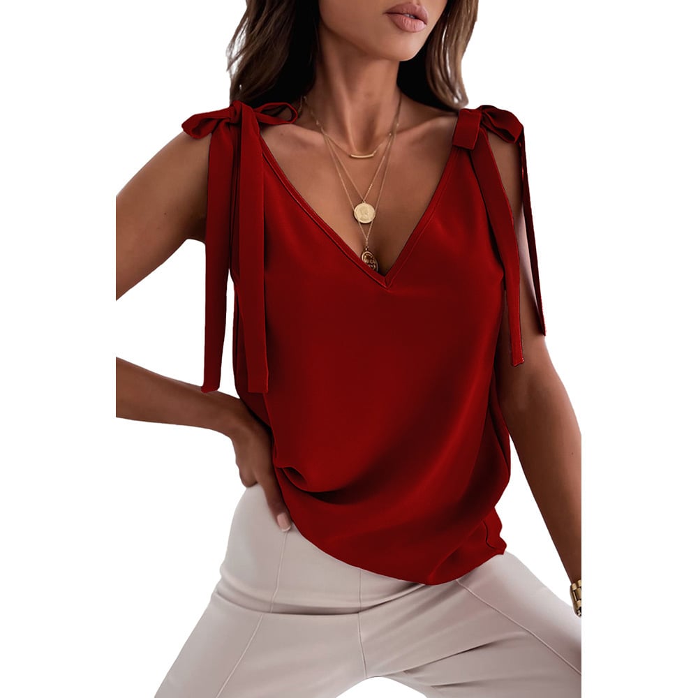 Bowknot V-neck Sleeveless Tank Top 👚