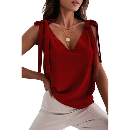 Bowknot V-neck Sleeveless Tank Top 👚